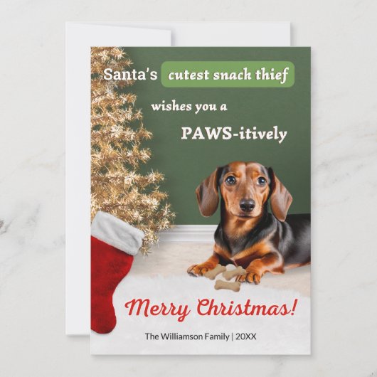 ユーモアおもしろいキュートなソーセージ犬のダッシュントのクリスマス シーズンカード (正面)