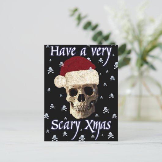 ユーモアおもしろいゴシックスカルクリスマスクリスマス シーズンポストカード (スタンド正面)