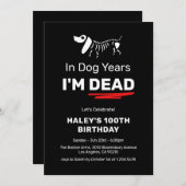 ユーモアおもしろいジョーク犬の年100th大人誕生日 招待状 (正面/裏面)