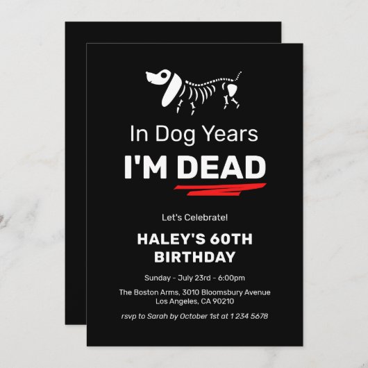 ユーモアおもしろいジョーク犬の年60th大人の誕生日 招待状 (正面/裏面)