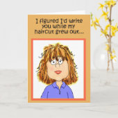 ユーモアおもしろいフレンドのヘアカットが成長紙カード カード (黄色い花)