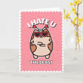 ユーモアおもしろい猫アンチ – バレンタインデーのピンクハート カード (黄色い花)