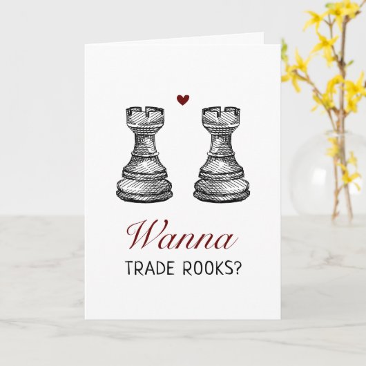 ユーモアたっぷりなイタズラ好きのチェスの女王のギャンビットバレンタインデー カード (黄色い花)