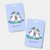 ユーモアたっぷりな、幸せな青い足のブービーが踊るアニメーション バッジ (正面＆裏面)