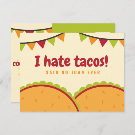 ユーモアたっぷりのイラスト付きメキシカンタコス ポストカード (正面/裏面)