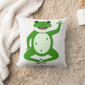 ユーモアたっぷりのウェーブする緑のカエル投げ枕 - Whimsica クッション (ブランケット)