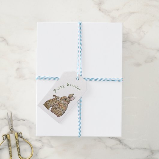 ユーモアたっぷりのウサギ。鉛筆画 ギフトタグ (より糸付き)