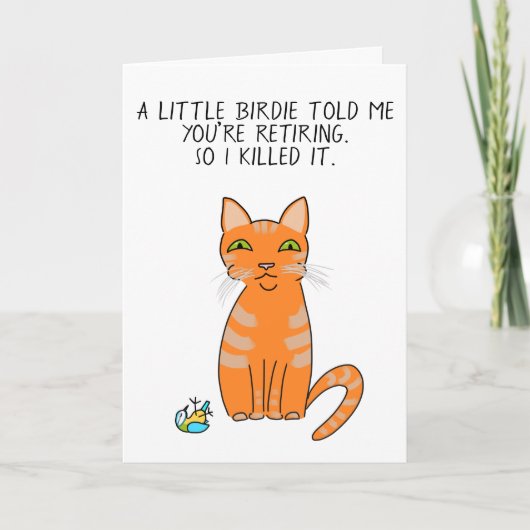 ユーモアたっぷりのオレンジ色の猫の漫画の退職カード カード (正面)