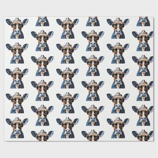 ユーモアたっぷりのカウボーイ牛サングラス柄 ラッピングペーパー (フラット)