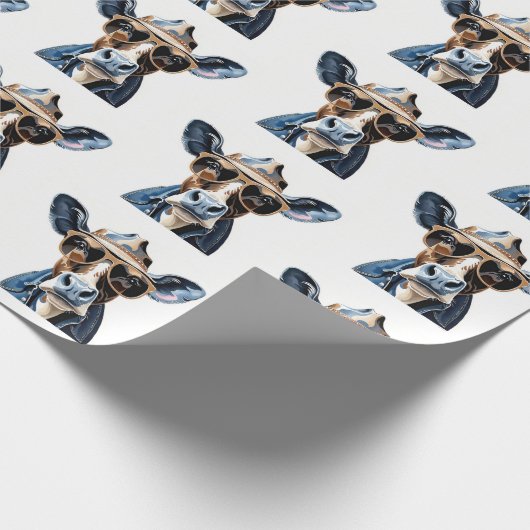 ユーモアたっぷりのカウボーイ牛サングラス柄 ラッピングペーパー (角)