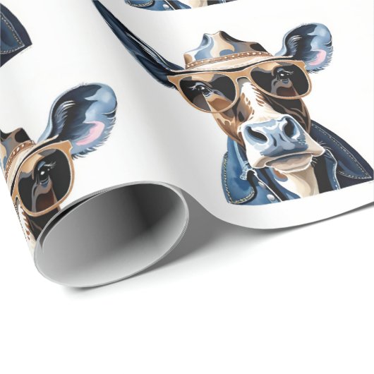 ユーモアたっぷりのカウボーイ牛サングラス柄 ラッピングペーパー (ロールコーナー)