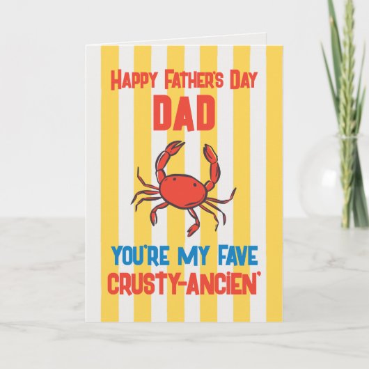ユーモアたっぷりのカニ・アマルフィ・イエローストライプ・父の日カード カード (正面)