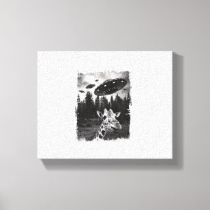 ユーモアたっぷりのキリンUFO動物園動物不思議なミーム グラフィック キャンバスプリント