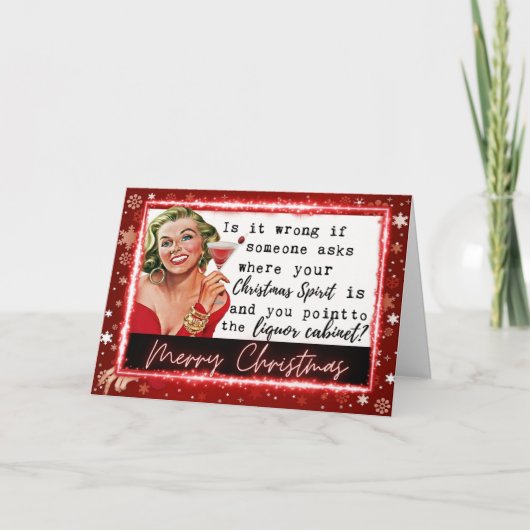 ユーモアたっぷりのクリスマスカード 親友「酒の棚」 カード (正面)