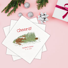 ユーモアたっぷりのクリスマスグリーティング オレンジキャット vs クリスマスツリー ホリデーシーズ スタンダードカクテルナプキン