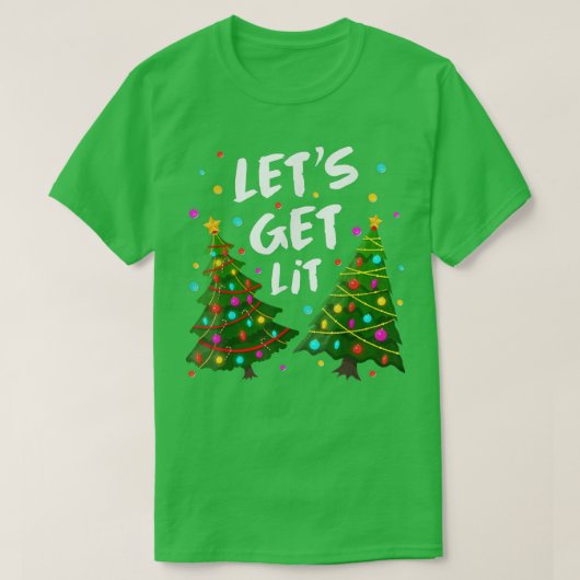 ユーモアたっぷりのクリスマスツリーのライト 楽しく盛り上がろう Tシャツ (デザイン正面)