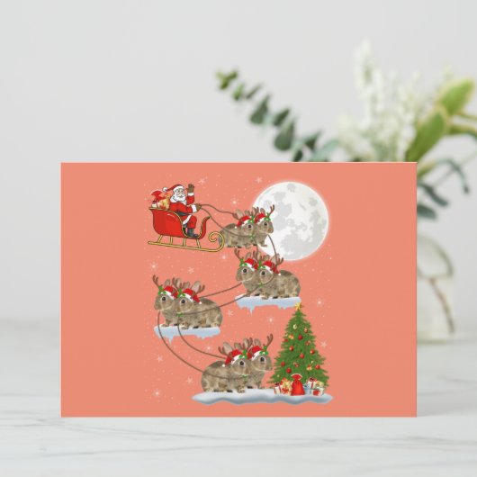 ユーモアたっぷりのクリスマスツリー サンタがウサギに乗ったクリスマス 招待状 (スタンド正面)