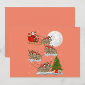 ユーモアたっぷりのクリスマスツリー サンタがウサギに乗ったクリスマス 招待状 (正面/裏面)