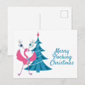 ユーモアたっぷりのクリスマス フラミンゴ トナカイ ホリデー グリーティング ポストカード (正面/裏面)