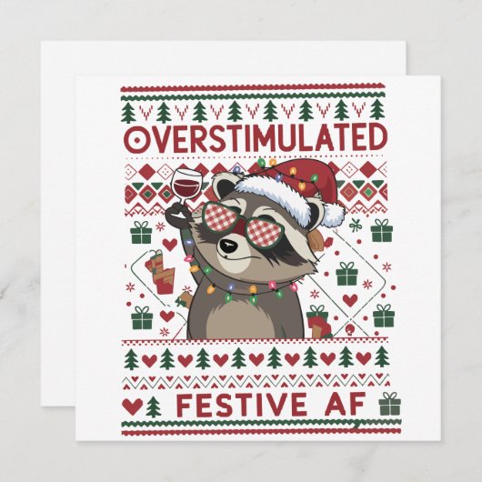 ユーモアたっぷりのクリスマス 刺激過多で祭り好きなアライグマ シーズンカード (正面/裏面)