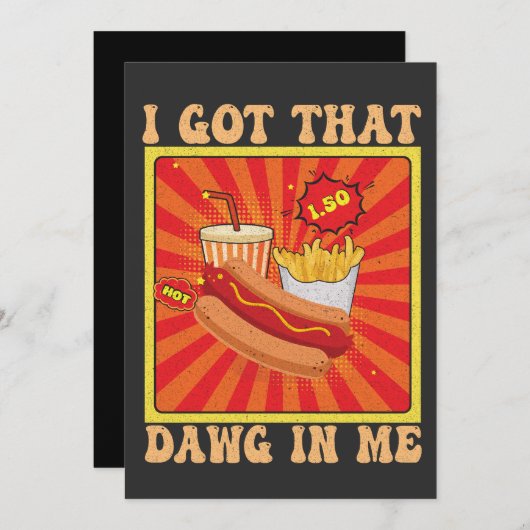 ユーモアたっぷりのコミック ホットドッグ コンボ 私にもあの犬がいる 招待状 (正面/裏面)