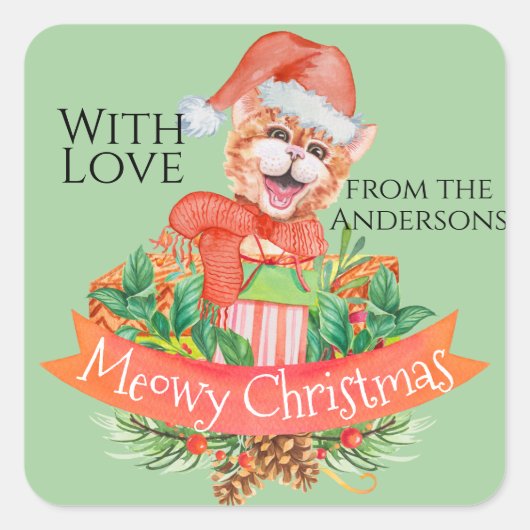 ユーモアたっぷりのゴーフィー猫 カラフルなクリスマスの駄洒落 スクエア スクエアシール (正面)