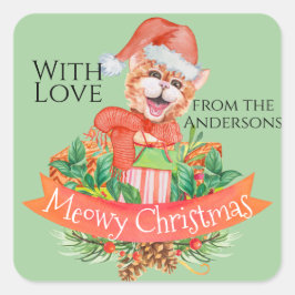 ユーモアたっぷりのゴーフィー猫 カラフルなクリスマスプレゼントにおすすめの「メオウィークリスマス」ス スクエアシール