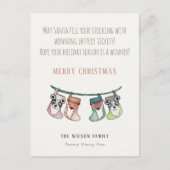 ユーモアたっぷりのサンタがストッキングに宝くじを詰めるクリスマス シーズンポストカード (正面)