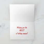 ユーモアたっぷりのサンタのエルフの帽子が雪の山に Photo カスタム シーズンカード (内部)