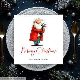 ユーモアたっぷりのサンタ 水彩画 ホリデー パーティー ナプキン スタンダードランチョンナプキン