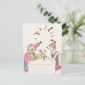 ユーモアたっぷりのジャグリングピエロの漫画アート かわいいラブ ハumor ポストカード (スタンド正面)