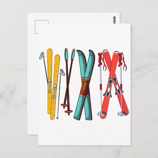 ユーモアたっぷりのスキー カラフルなスキー スキーヤー ポストカード (正面/裏面)