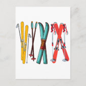 ユーモアたっぷりのスキー カラフルなスキー スキーヤー ポストカード (正面)