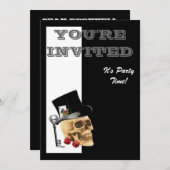 ユーモアたっぷりのスチームパンク ゴシックギャンブラー スカル 招待状 (正面/裏面)