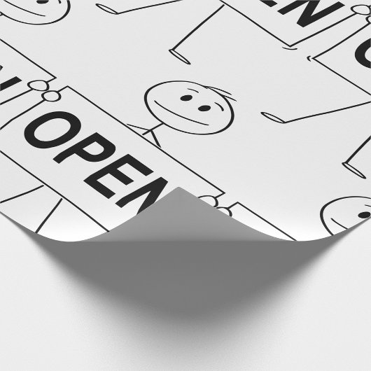 ユーモアたっぷりのスティックフィギュアがオープンサインを持ったイラスト ラッピングペーパー