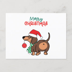 ユーモアたっぷりのダックスフンド犬のキュートなクリスマスカード シーズンポストカード