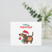 ユーモアたっぷりのダックスフンド犬のキュートなクリスマスカード シーズンポストカード (スタンド正面)