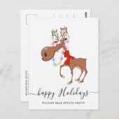 ユーモアたっぷりのトナカイがお届けする、楽しいクリスマスの企業向け挨拶 ポストカード (正面/裏面)