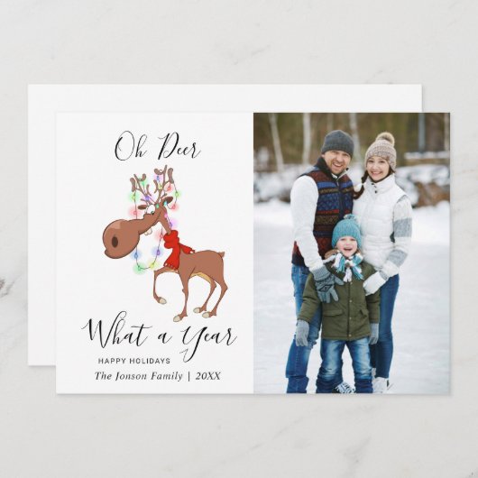 ユーモアたっぷりのトナカイがお届けする、楽しいクリスマスの企業向け挨 シーズンカード (正面/裏面)