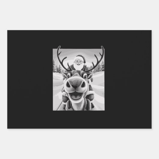 ユーモアたっぷりのトナカイの自撮り写真のクリスマスサンタ ラッピングペーパーシート (正面)