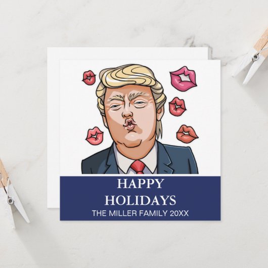 ユーモアたっぷりのトランプ大統領からのハッピーホリデー カード (正面/裏面インサイチュ)