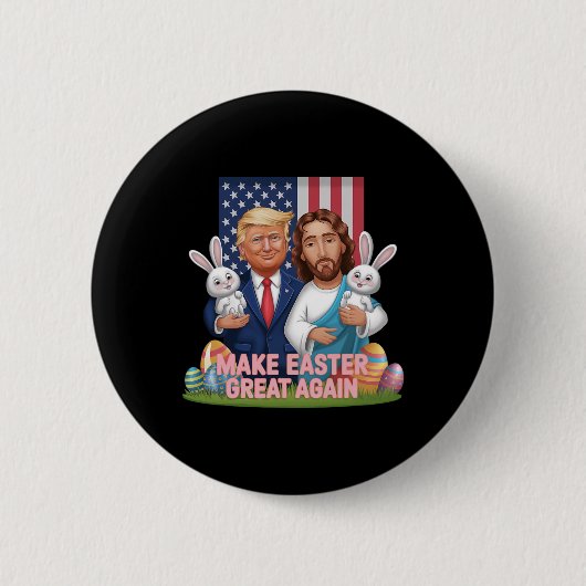 ユーモアたっぷりのトランプ大統領 イースターを再び偉大にしよう ウサギ狩り 卵 缶バッジ (正面)