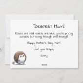 ユーモアたっぷりのハリネズミの母の日ギフト シーズンカード (裏面)