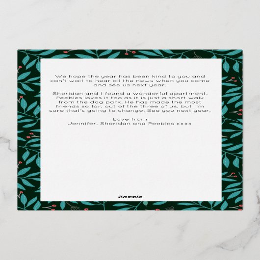 ユーモアたっぷりのハンバーグ犬カスタム写真 箔シーズンカード (裏面)