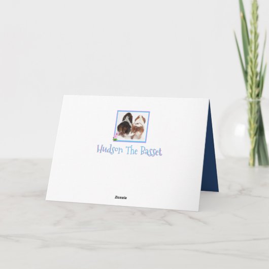 ユーモアたっぷりのバレンタインデーのカードにバセットと花 カード (裏面)