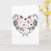 ユーモアたっぷりのバレンタインデー ダンシングスケルトンハート カード (黄色い花)