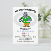 ユーモアたっぷりのヒポのサッカー選手のイラスト 招待状 (スタンド正面)