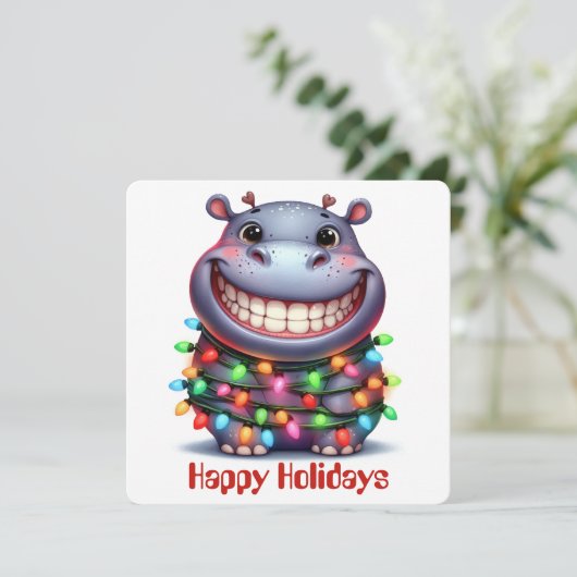 ユーモアたっぷりのヒポ新年の挨拶カード シーズンカード (スタンド正面)