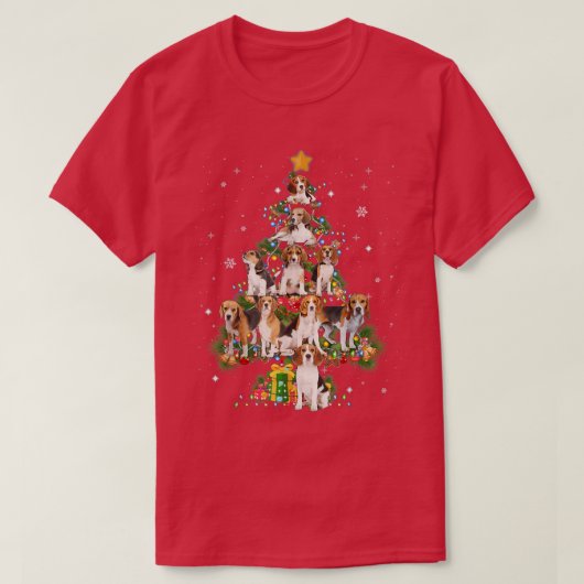 ユーモアたっぷりのビーグル犬のクリスマスツリー 犬好きのためのXmas Tシャツ (デザイン正面)