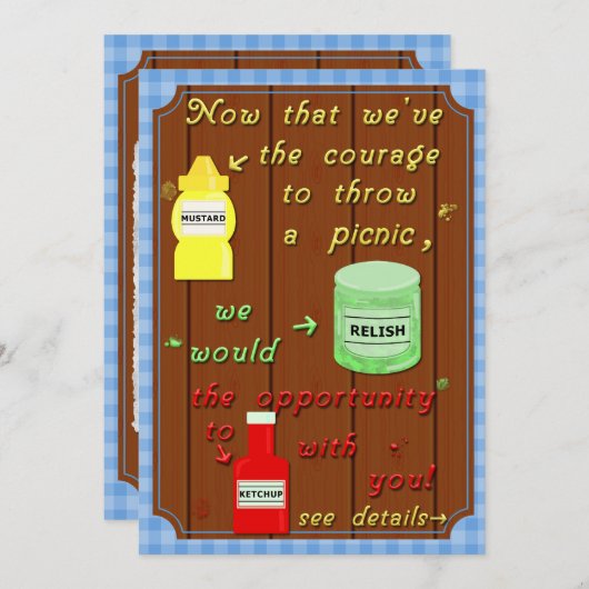 ユーモアたっぷりのピクニックパーティー招待状 招待状 (正面/裏面)